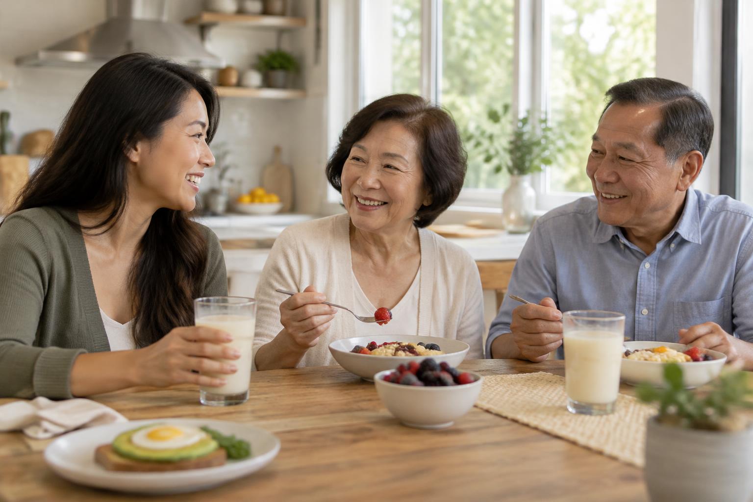 A Vietnamese family sharing breakfast together